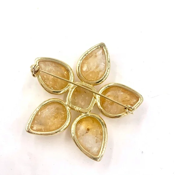 FRANCESCA ROMANA GOLDEN CITRINE FLOWER PIN BROOCH - Picture 9 of 9